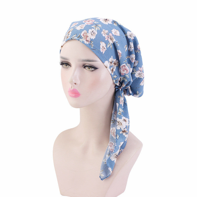Pleated Cotton Scarf Long Tail Hat