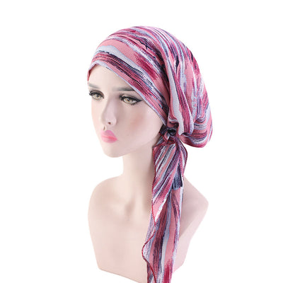 Pleated Cotton Scarf Long Tail Hat
