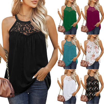 Womens Tank Tops Loose Fit Summer Lace Halter Tops Sleeveless Shirts