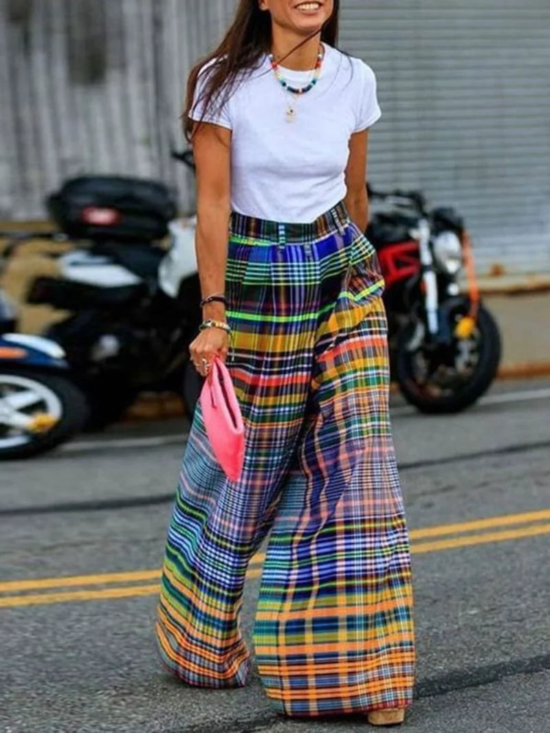 Checkerboard Wide Leg Pants