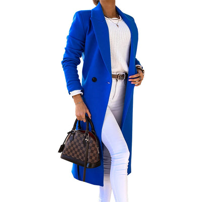 Women's Simple Long Sleeve Lapel Button Slit Woolen Coat