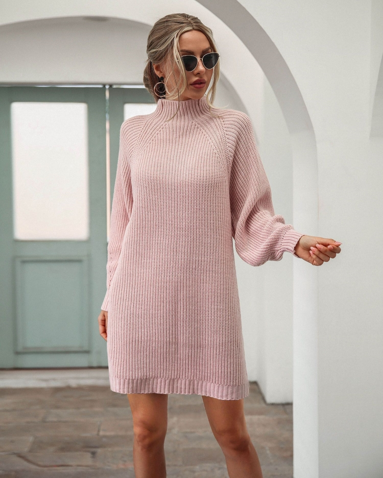 Winter turtleneck sweater knitted dress women