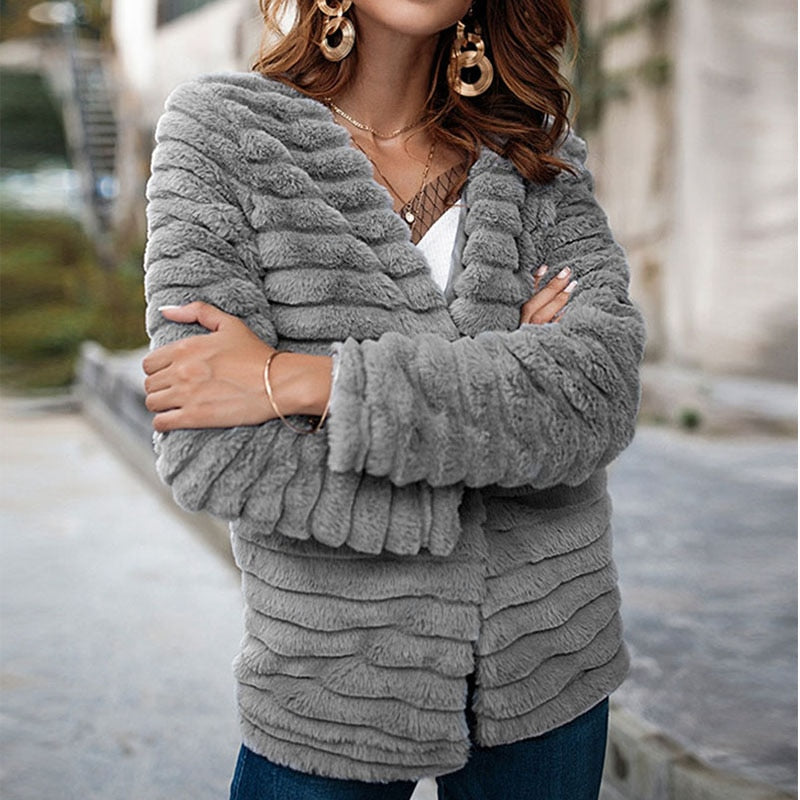 Nadafair Cardigan Fur Coat Women Long Sleeve For Autumn & Winter