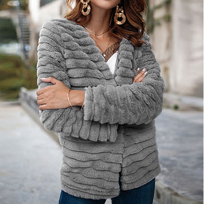 Nadafair Cardigan Fur Coat Women Long Sleeve For Autumn & Winter