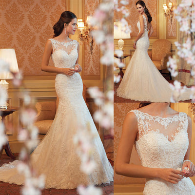 Fishtail Wedding Dress Sleeveless Lace Evening Dress