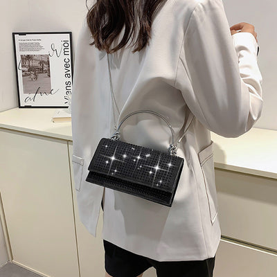 Chain Crossbody Bag Women Handbag Glitter Crystals Plain Daily Silver Black Shoulder Bag