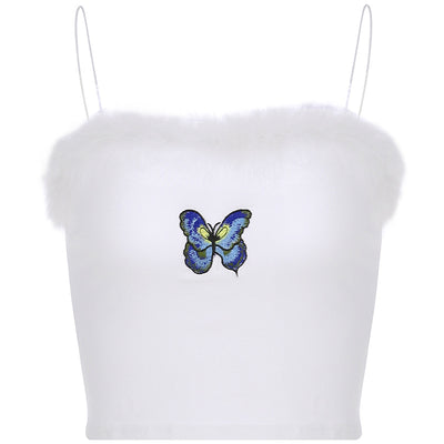 Feather Patchwork Cute Harajuku Butterfly Crop Top Women