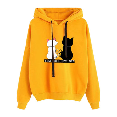 Cute Cat Print Hoodie Long Sleeve Sweatshirt For Women