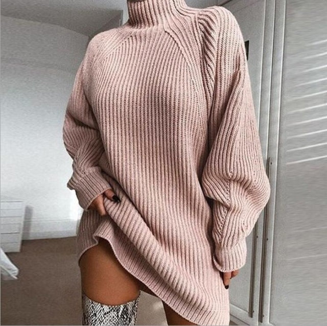 Winter turtleneck sweater knitted dress women