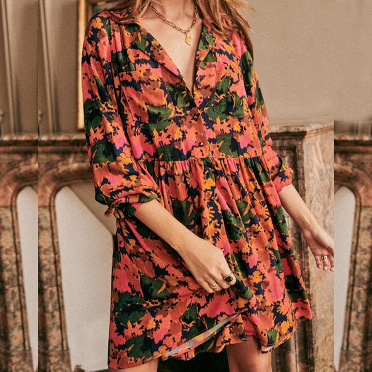 Women's Spring Summer Fashion Casual Long Sleeve Printed Dress