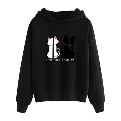 Cute Cat Print Hoodie Long Sleeve Sweatshirt For Women