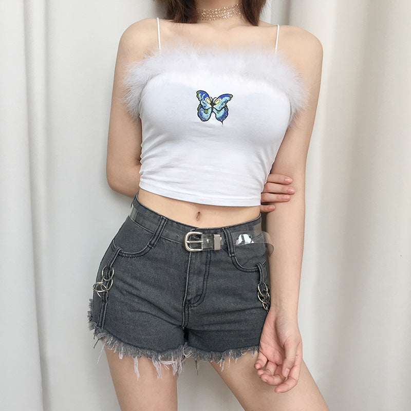 Feather Patchwork Cute Harajuku Butterfly Crop Top Women
