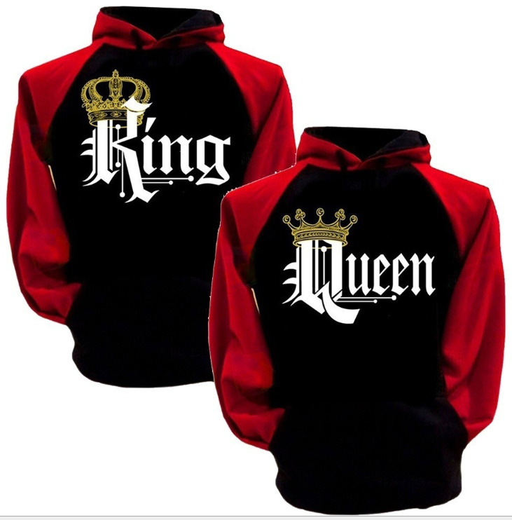 New Couple Outfit Queen King Print Stitching Hooded Sweater Couple Suit