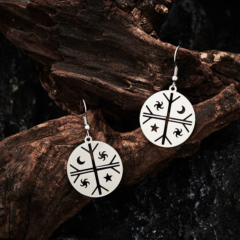 Occult Symbol Dangle Earrings Silver Plated Stainless Steel Geometric Earrings For Women Viking Jewelry