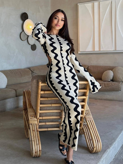 Autumn/Winter Knitted Maxi Flare Long Sleeve Bodycon Dress