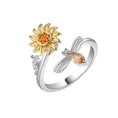 Sunflower Rotating Ring Set With Diamond Simple And Versatile